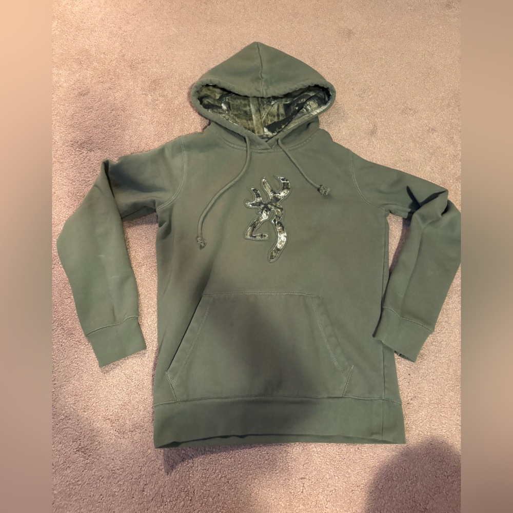 Browning Green Hooded Sweatshirt with Camo Deer Logo size small